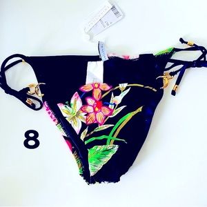 NWT (8) TRINA TURK swim bottoms tropical floral black multi pink green gold hoop
